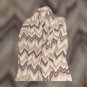 Lucky Brand Cream and Brown Chevron Cardigan